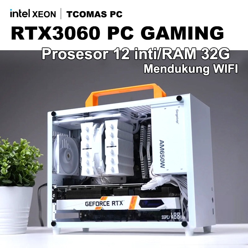 PC gaming full set 12-inti baru, Komputer desktop perakitan desain kantor