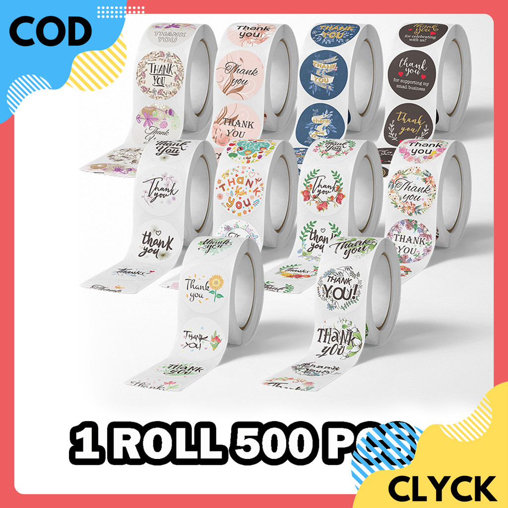 

CLYCK Stiker Thank You 500 Pcs 2,5 CM Sticker Label craft Ucapan Makanan logo Surat Box STC01