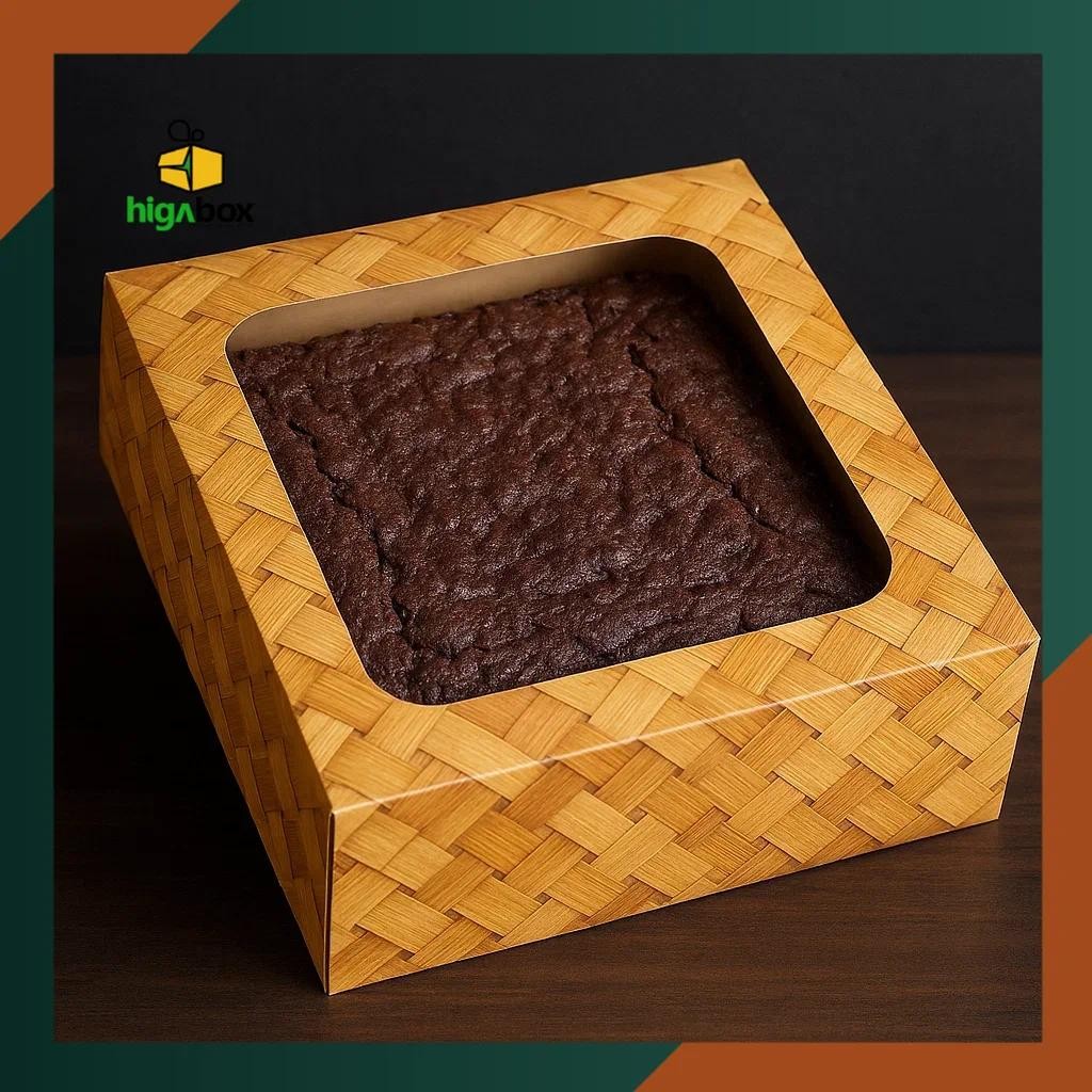 Besek Catering / Besek Nasi / Kotak Snack motif Anyam Coklat / Box Ivory jendela mika / Dus Brownies