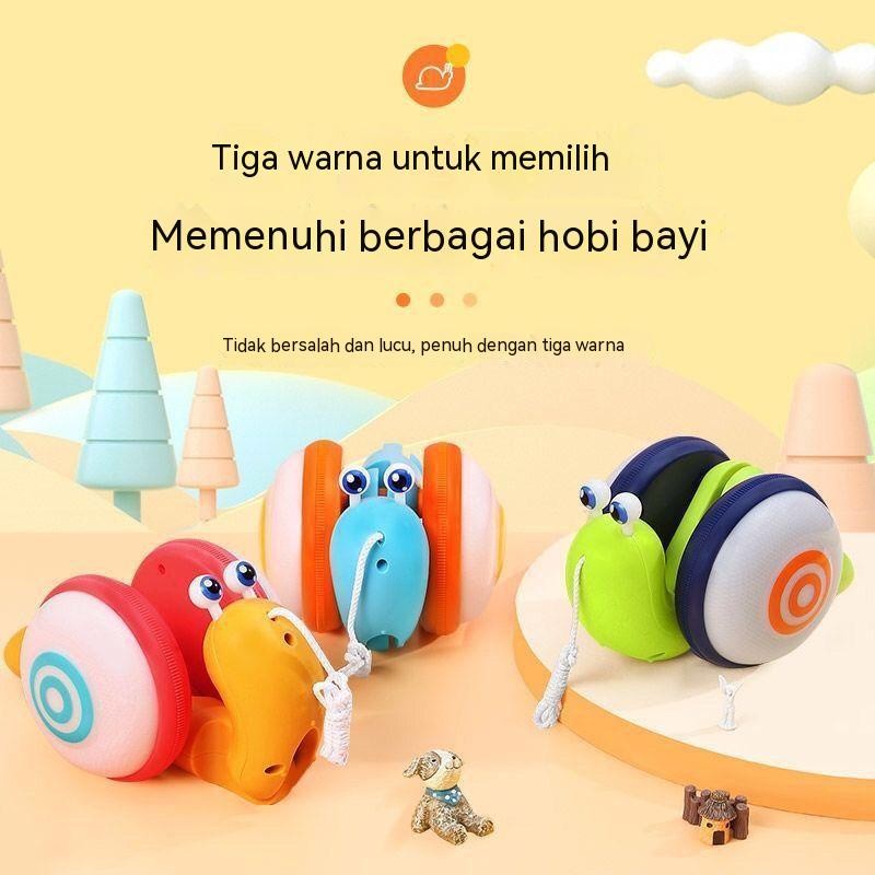 KIDS PUSH PULL WALKING SNAIL TOY  Tali selebgram bekicot/tali tarik traksi/bayi merangkak/musik caha