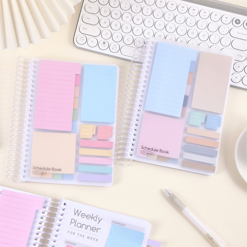 

72 Sheets A5 Undated Weekly Planner Plastic Spiral-Bound PVC Transparent Cover with Sticky Notes Weekly Daily Planning Journal