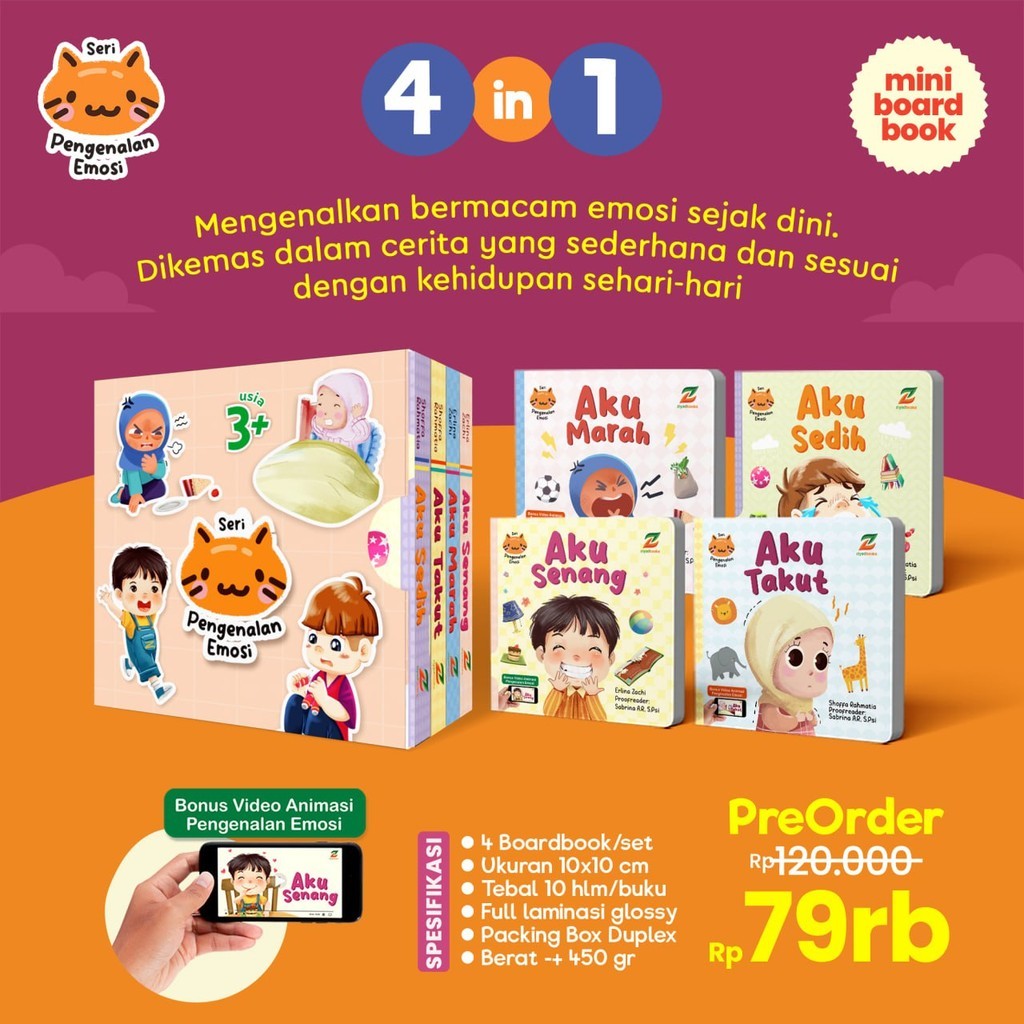 (1 set= 4 Boardbook Mini) Paket Boardbook Mini | Seri Pengenalan Emosi | Boardbook Anak / Buku Bayi