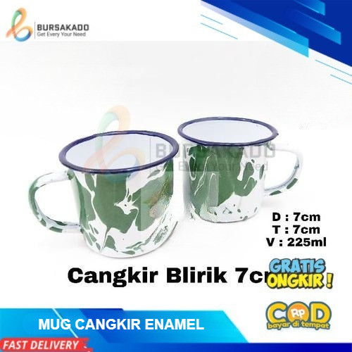 Mug Cangkir Enamel Blirik 7cm / Gelas Mug Blirik Plus Tutup / Gelas Teh Kopi Jadul / Mug Vintage