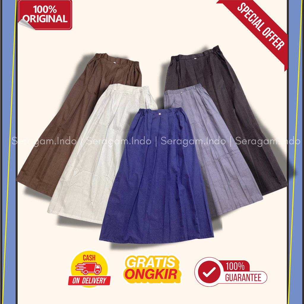 Rok Rempel Panjang SMP SMA SMK Kerja Putih Abu Hitam Cokelat Biru Tua Seragam Sekolah