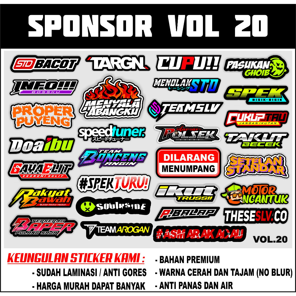 Stiker Sponsor Pack Brand Logo Terkenal Viral Sticker Aesthetic Racing Anti Luntur HIGH QUALITY