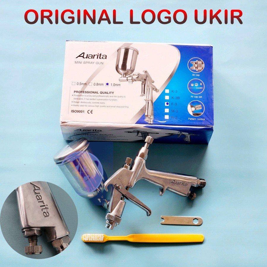 LOWESHOP Spray Gun Auarita F3 ORIGINAL F-3 Nozzle 1,0 - Nozzle 0,8 - Nozzle 0,5