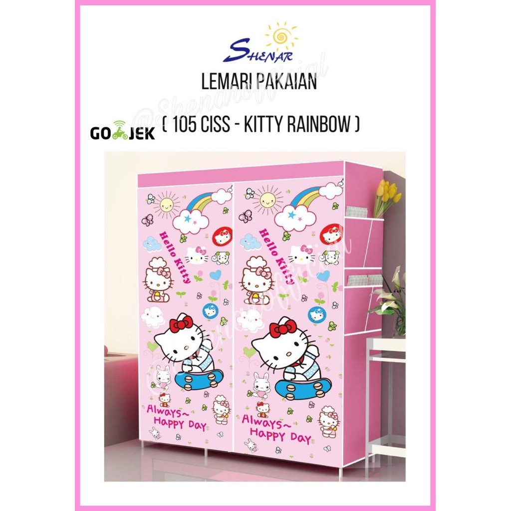 Lemari Pakaian 2 Sisi Karakter Hello Kitty / Lemari Baju Portable / Lemari Baju Rakit (105 CISS) - H