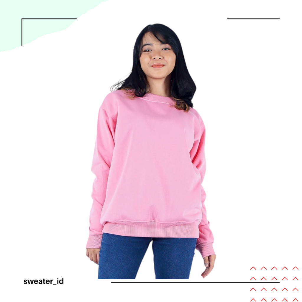 randamuda643officialSWEATER_ID Basic Sweater Crewneck Polos Pink Baby Pria Wanita Fleece Tebal Premi