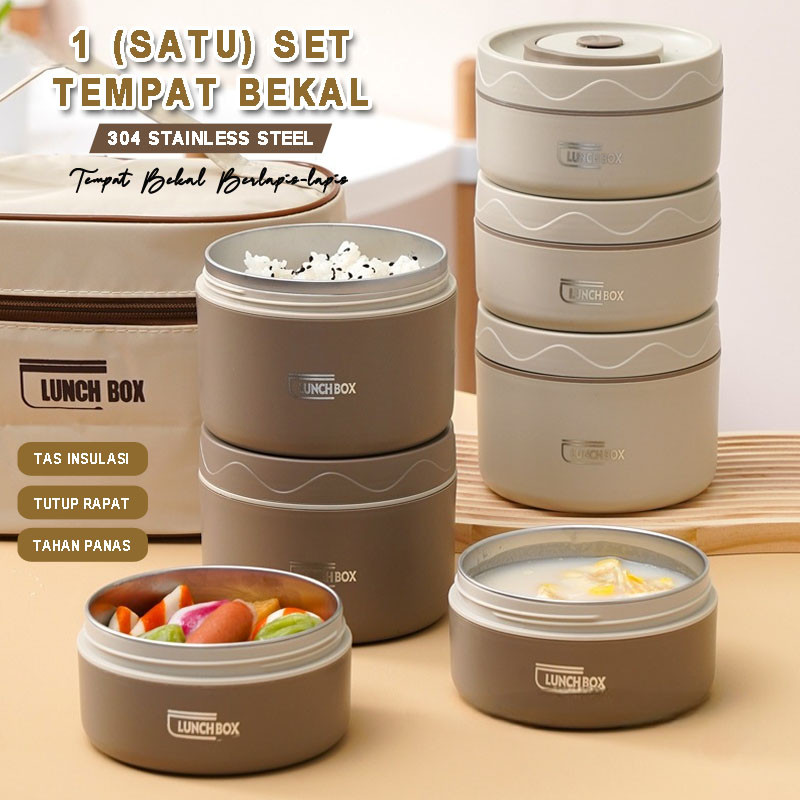 1 Set Lunch Box Stainlees Steel Tahan Panas / Termos Sup Makanan Bekal Nasi Tahan Panas