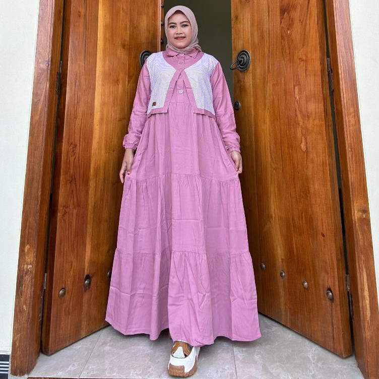 Gamis Amanda Arista Rayon Twill Premium Polos Canda Blazer Katun Haruka Salur (Free Pouch, Goodie Ba