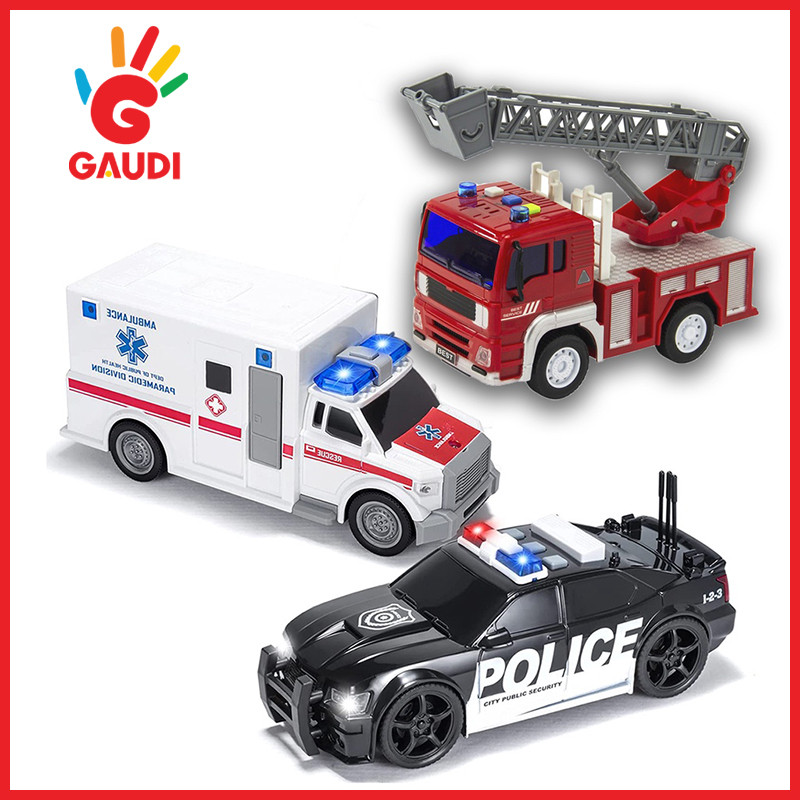 Gaudi CitySquad 1:20 mobil mainan anak dengan Mesin Friction Mobil Polisi Ambulans Pemadam Kebakaran