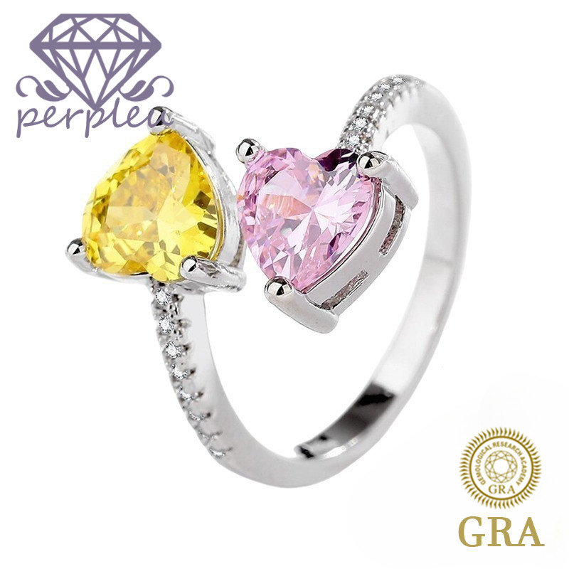 Sertifikat GRA Gratis Platinum Pink Berlian Cinta Membuka Cincin Disesuaikan Wanita Baru Moissanite