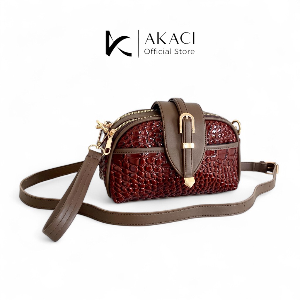 Akaci - Sling bag wanita KIDO 09-8382 Bahan croco glossy 3 ruang Terbaru tas selempang dan bahu ibu 