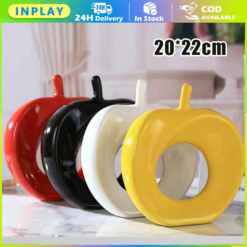Ornamen Apel Berongga Keramik / Hiasan Meja Ruang Tamu dengan Desain Buah Apel, Warna Emas, Hitam da