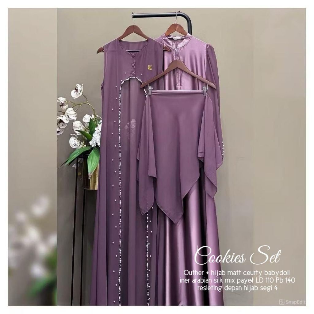 Cod Cookies dress/gamis set hijab/gamis ceruty/dress korean style/dress kondangan/gamis premium/gami