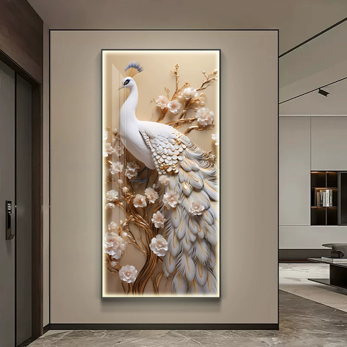 Lukisan Porcelain Painting Diamond Merak Putih Painting Led Lighting - 1, LED
