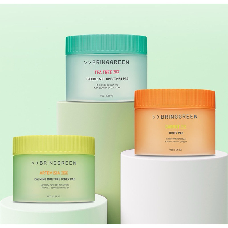 Bring Green Pad | Tea Tree Trouble Soothing | Artemisia Calming Moisture | Carrot Toner Pad | Bring 