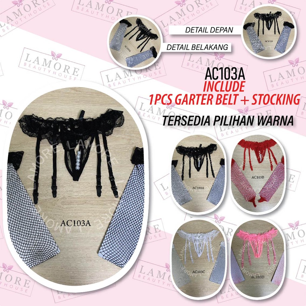 Set Stocking Garter Belt Aksesoris Lingerie Hitam Premium Ac103A