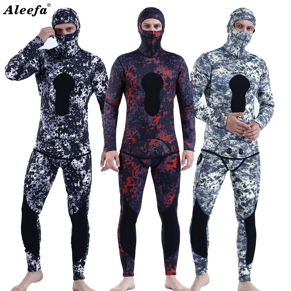 Gaya Wetsuit Pria 3Mm Neoprene Pakaian Selam untuk Berenang Spearfishing dengan Hood Karet Tetap Han