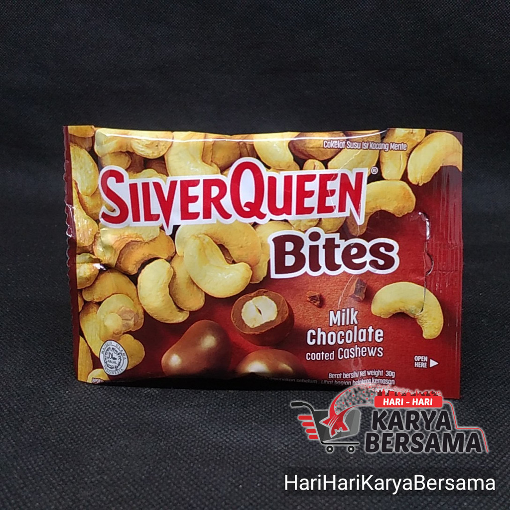 

MAKANAN RINGAN COKELAT SILVER QUEEN BITES MILK CHOCOLATE COATED CASHEWS 30GR