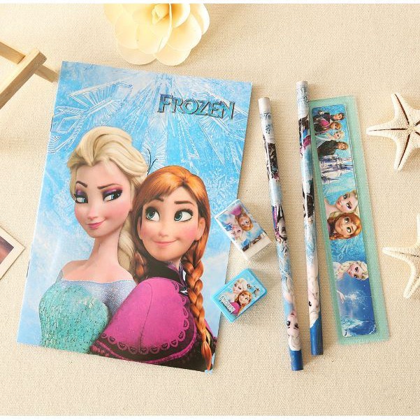 

Stationery Set 6 in 1 Free Bag Alat Tulis Anak Sekolah Buku Pulpen Penghapus Pengaris Import - pedagangonline017