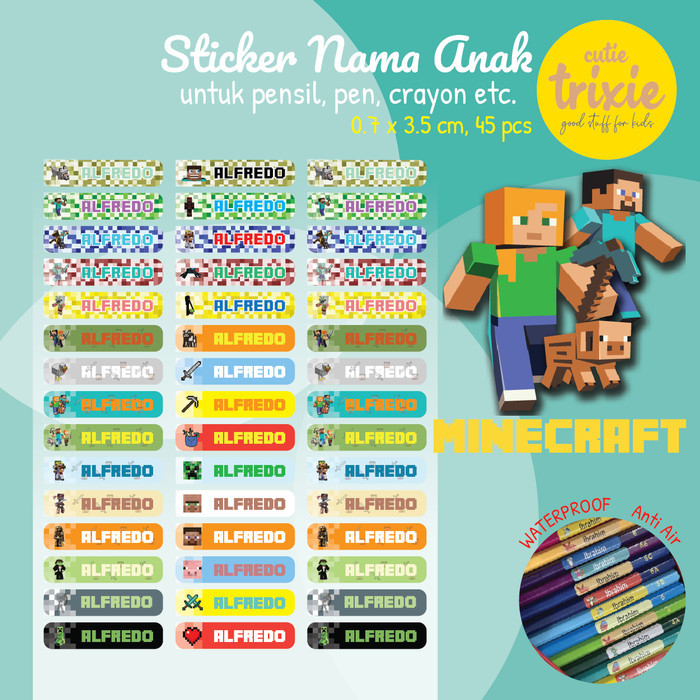 Sticker Label Nama Pensil MINECRAFT