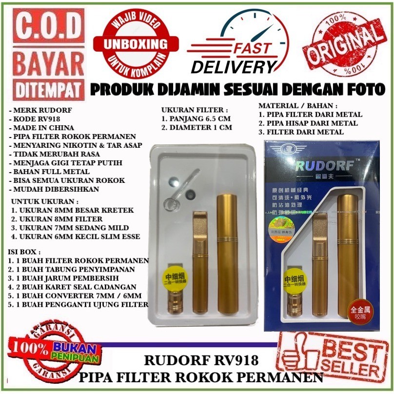RUDORF RV918 PIPE HOLDER PIPA FILTER SARINGAN ASAP PERMANEN SEMUA UKURAN BISA FULL METAL