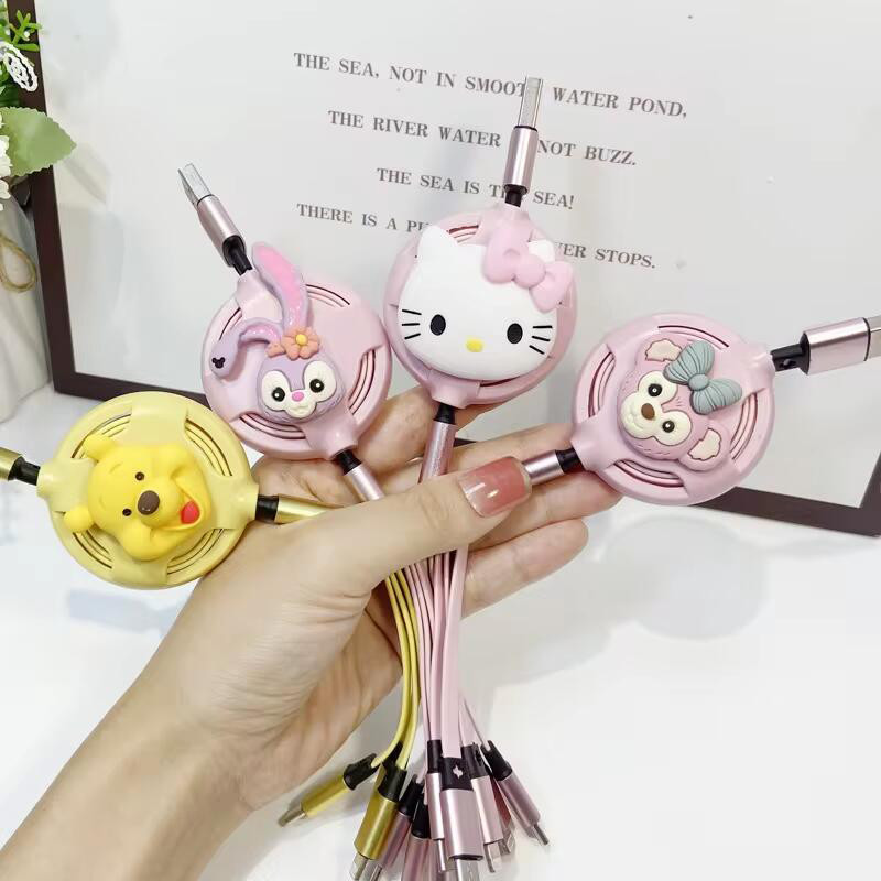 MINISO Kawaii Hellokittys 3 In 1 arging Cable for Iphone Android Micro Usb Type-C Mobile Phone Cute 