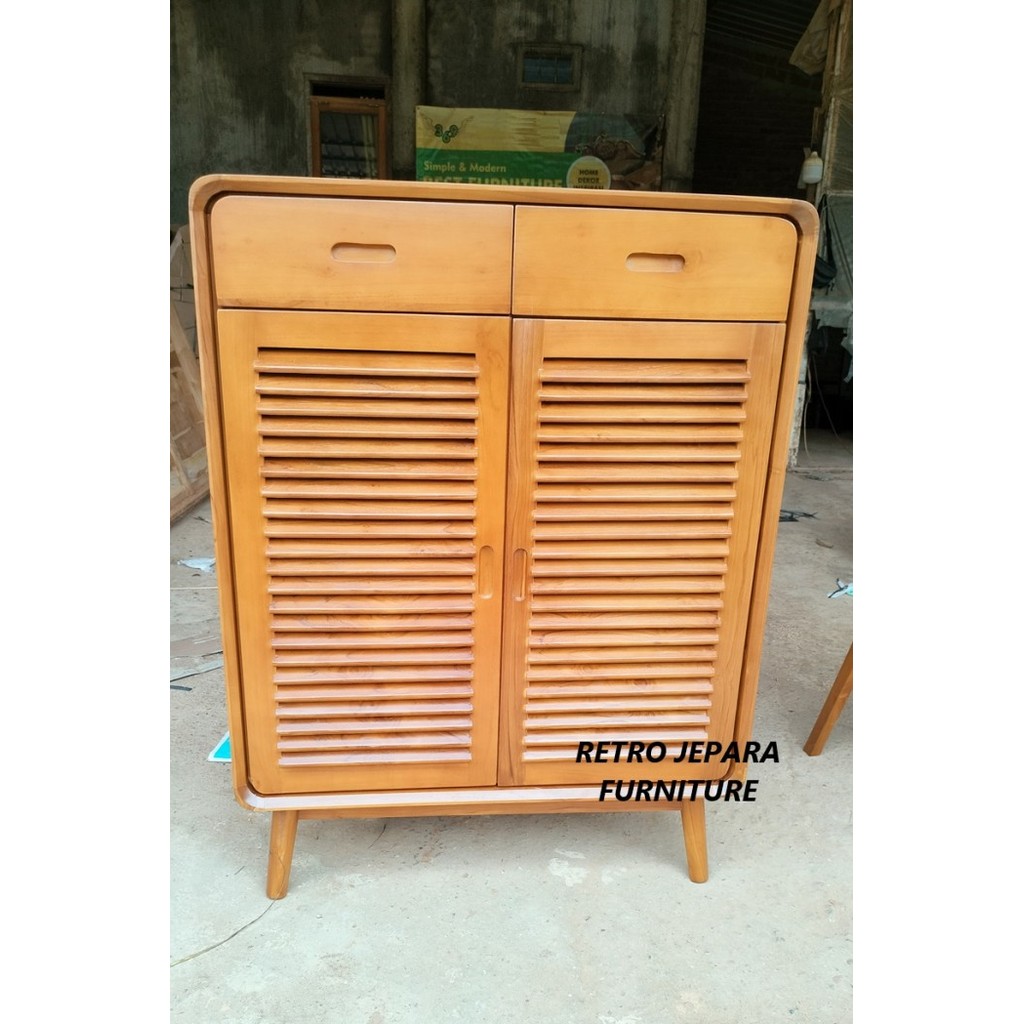 Lemari Sepatu Kayu Jati Solid Retro minimalis/Rak sepatu retro kayu jati