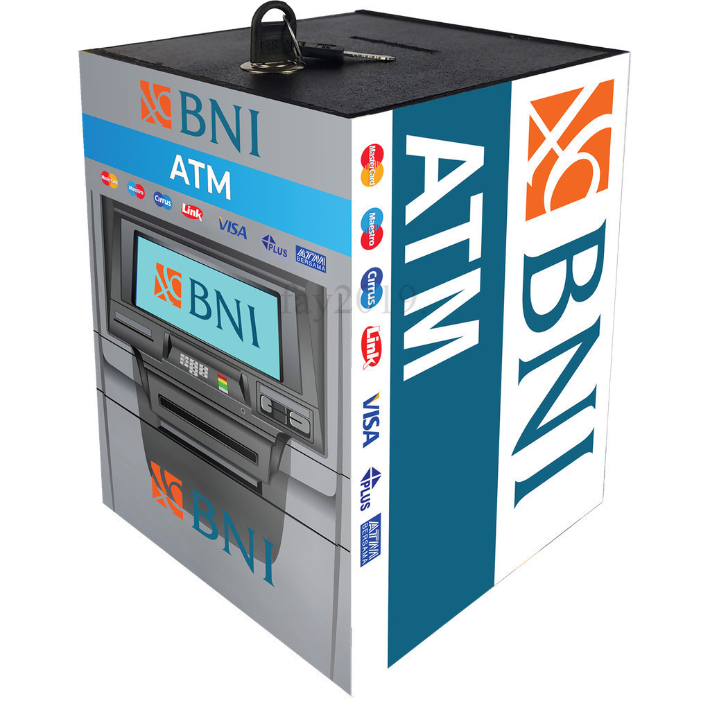 Celengan ATM Money Saving Box Besar 15x20 CM Kunci Miniatur ATM BNI Murah