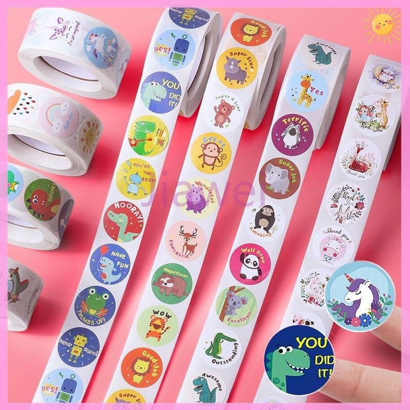

Jiawei Label stiker kartun lucu /stiker hadiah bulat inspirasional anak-anak / stiker/ stiker anak anak/ sticker (1roll isi 500 sticker)