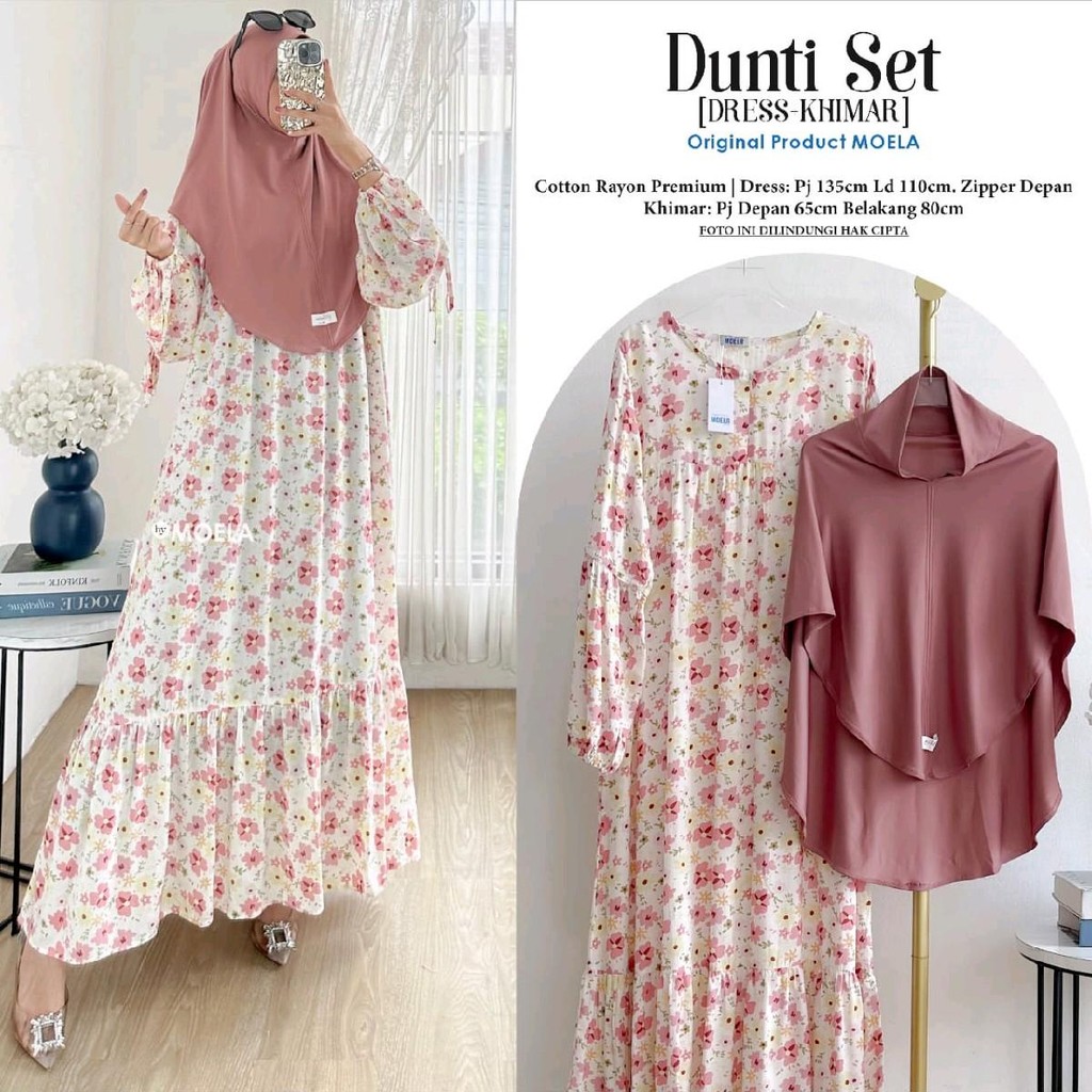 DUNTI SET DRESS + KHIMAR BAHAN KATUN RAYON PREMIUM ORI BY MOELA