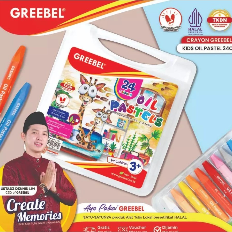 

GREEBEL Crayon Krayon KIDS OIL PASTEL 24 Warna / Crayon Greebel / Krayon 24 Warna / Non toxic