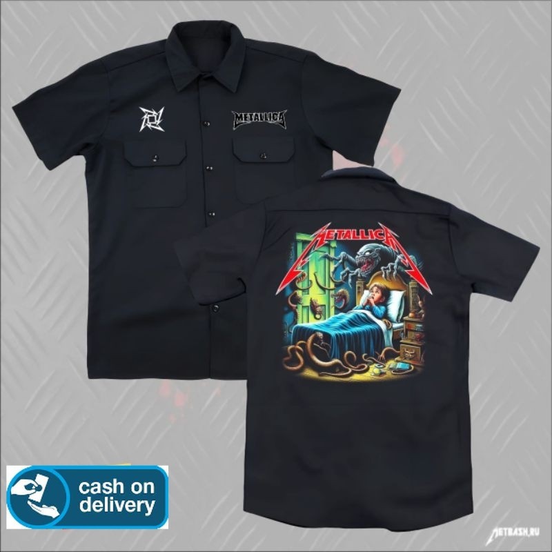 kemeja WORKSHIRT hitam band METALLICA terbaru original distro | kemeja pendek metal underground META