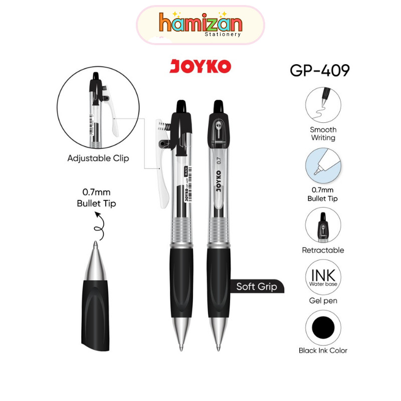 

( 1 pcs ) GP409 Pulpen Gel Transparan Retractable Joyko 0,7 mm / Gel Pen Cetrek Soft Grip / Bolpen jel Pegangan Karet GP-409 0.7mm Joyko/ Gel Pen Pulpen Pena Joyko GP-409 0.7 mm Murah Berkualitas