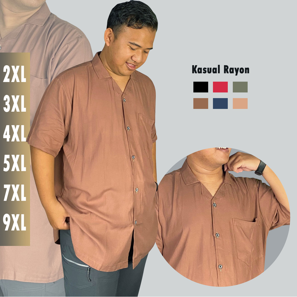 Kemeja Hawai Polos Pria Dewasa Lengan Pendek Jumbo