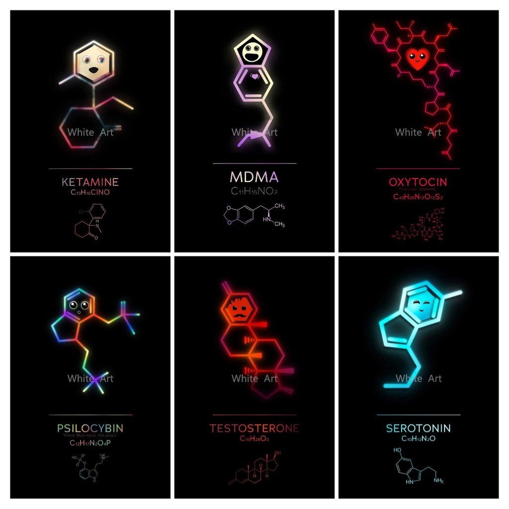 

Neon Chemical Molecular Canvas Painting Fun Molecular Structure Canvas High Definition Printing Modern Mural Living Room Decor