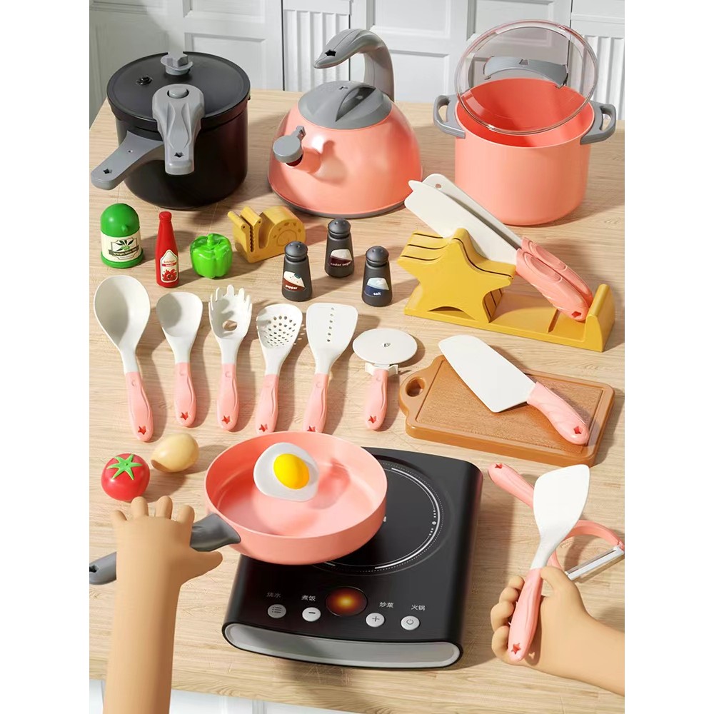 Toy Kitchen for Kids Cooking Utensils Children's Pretend Play Cutting Miniature Food Set Pot Pan Edu