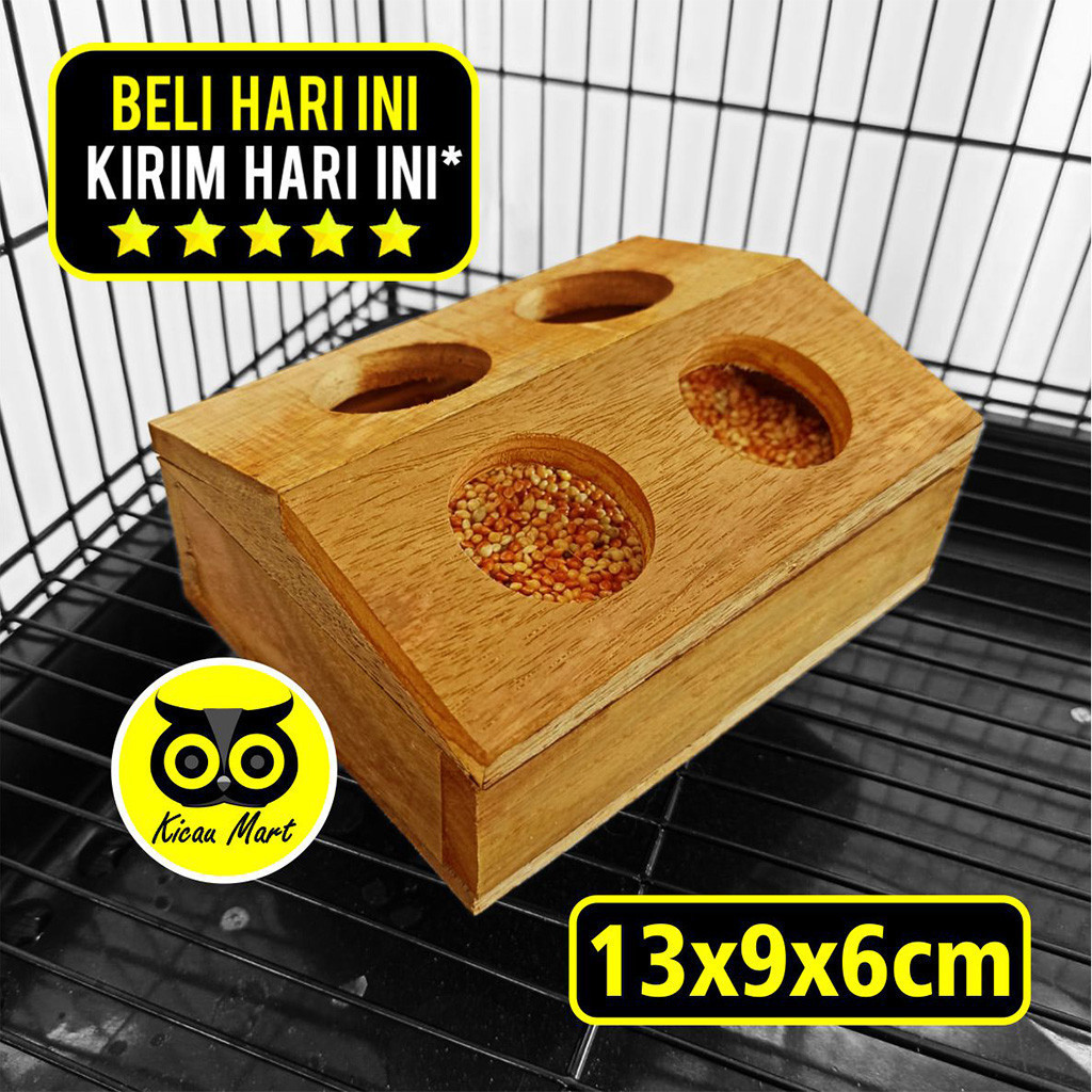 KICAU MART Wadah Pakan Milet Koloni Kayu 4 Lubang Tempat Makanan Burung Lovebird Ternak Tempat Wadah