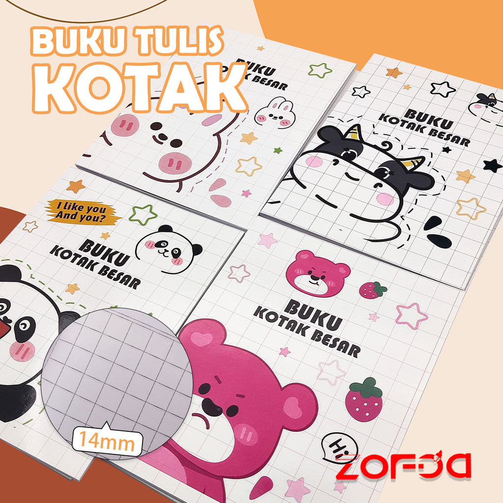 

14mm Grid Note book Buku Tulis Kotak Besar 38 Lembar Grid Diary Book Sampul warna-warni dengan pola lucu Buku Latihan Sekolah dasar kelas bawah Catatan