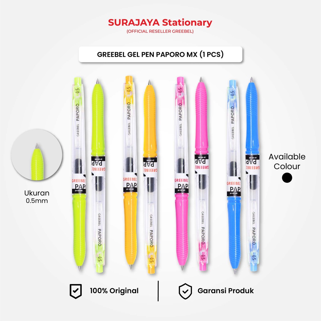 

Pulpen Gel Greebel / GEL PEN GP-507 PAPORO MX 0.5Tinta Hitam (6 PCS/SET) / Ballpen Bolpoin Bolpen Pen Gel