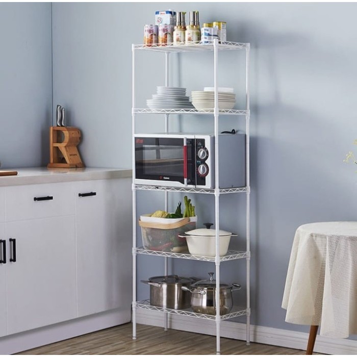 Rak Penyimpanan Serbaguna Besi Susun 5 Tingkat Warna Putih