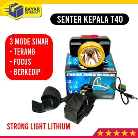 Headlamp Senter Kepala Lampu LED USB Recharger High Power T40