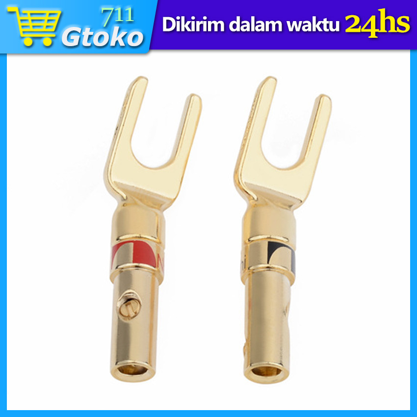 Jack Banana Model U Y FORK Konektor Connector Spade Plug Speaker Mitochiba Sepasang