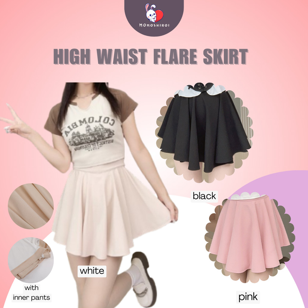 2270 High Waist Flare Skirt Rok lipit elastis berpinggang tinggi wanita musim panas High-waisted ela