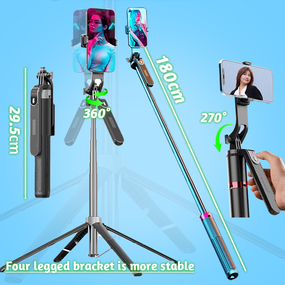 TNW P180 Multifungsi Bluetooth 180cm Tongkat Selfie Tripod, Dapat Ditarik Gopro Kamera Lampu Cincin
