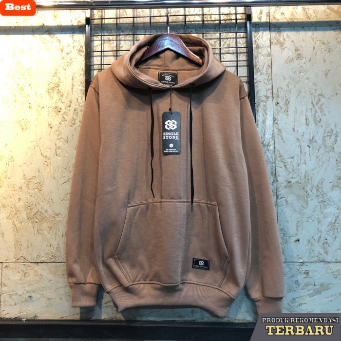 hoodie pria keren Jaket Sweater Hoodie Pria Wanita Jumbo Big Size XXL Tebal - Mocca, XXL