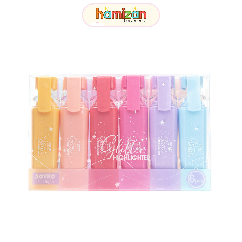 

( 1 set isi 6 warna ) HL86 6 Highlighter Color Glitter Set JOYKO / Penanda Warna Warni Gliter harga 1 set / Stabilo Kilap Warna HL-86-6 / HL-86/ Penanda Berwarna Highlighter Joyko HL-86 6 Warna Glitter Murah Berkualitas