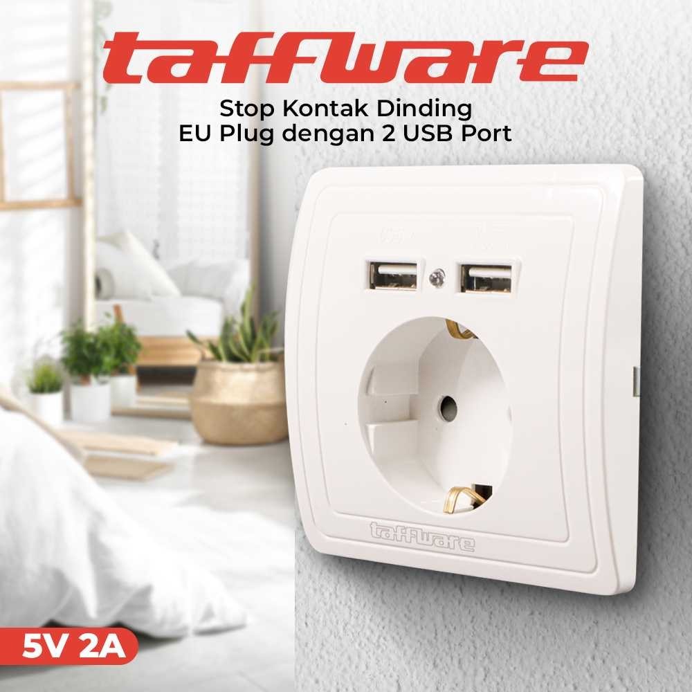 Taffware Stop Kontak Dinding EU Plug dengan 2 USB Port USB / Stop Kontak Listrik Colokan Dinding 2 U