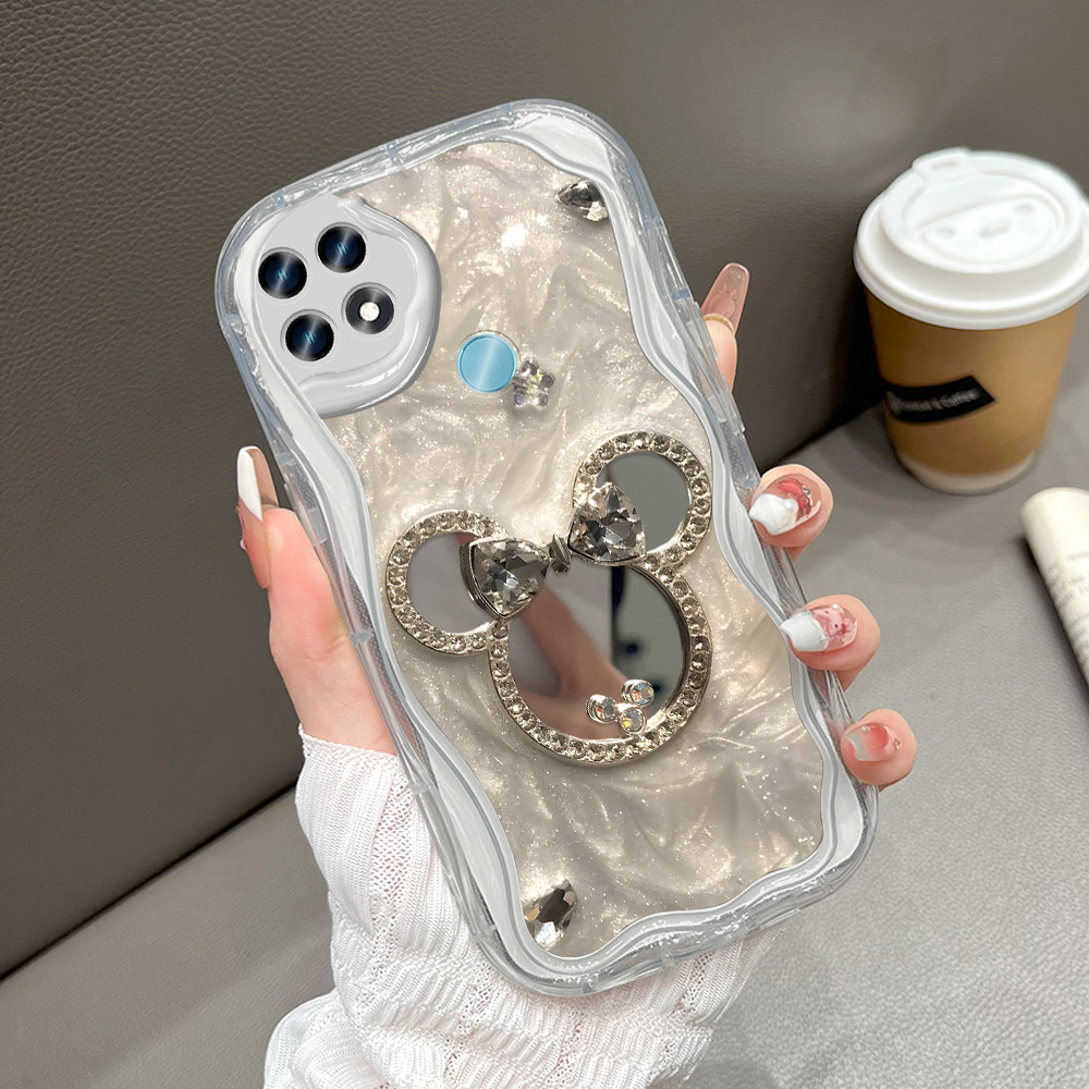 Casing Beruang Selebriti Internet Untuk For OPPO A15 A15S Fashion Bow Mirror Silicone Phone Case sof